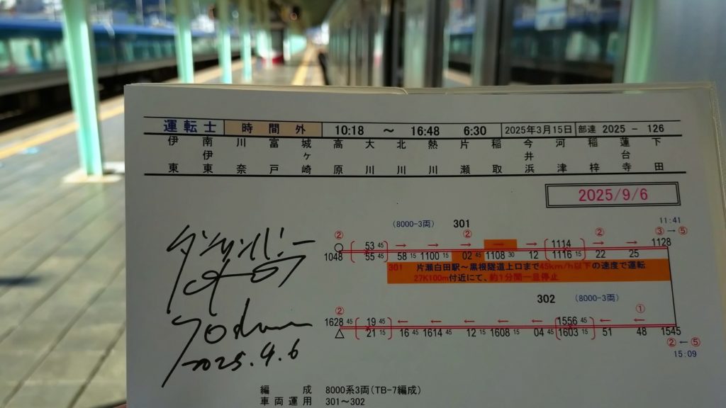 東急8000系-金目きっぷツアー-行路表